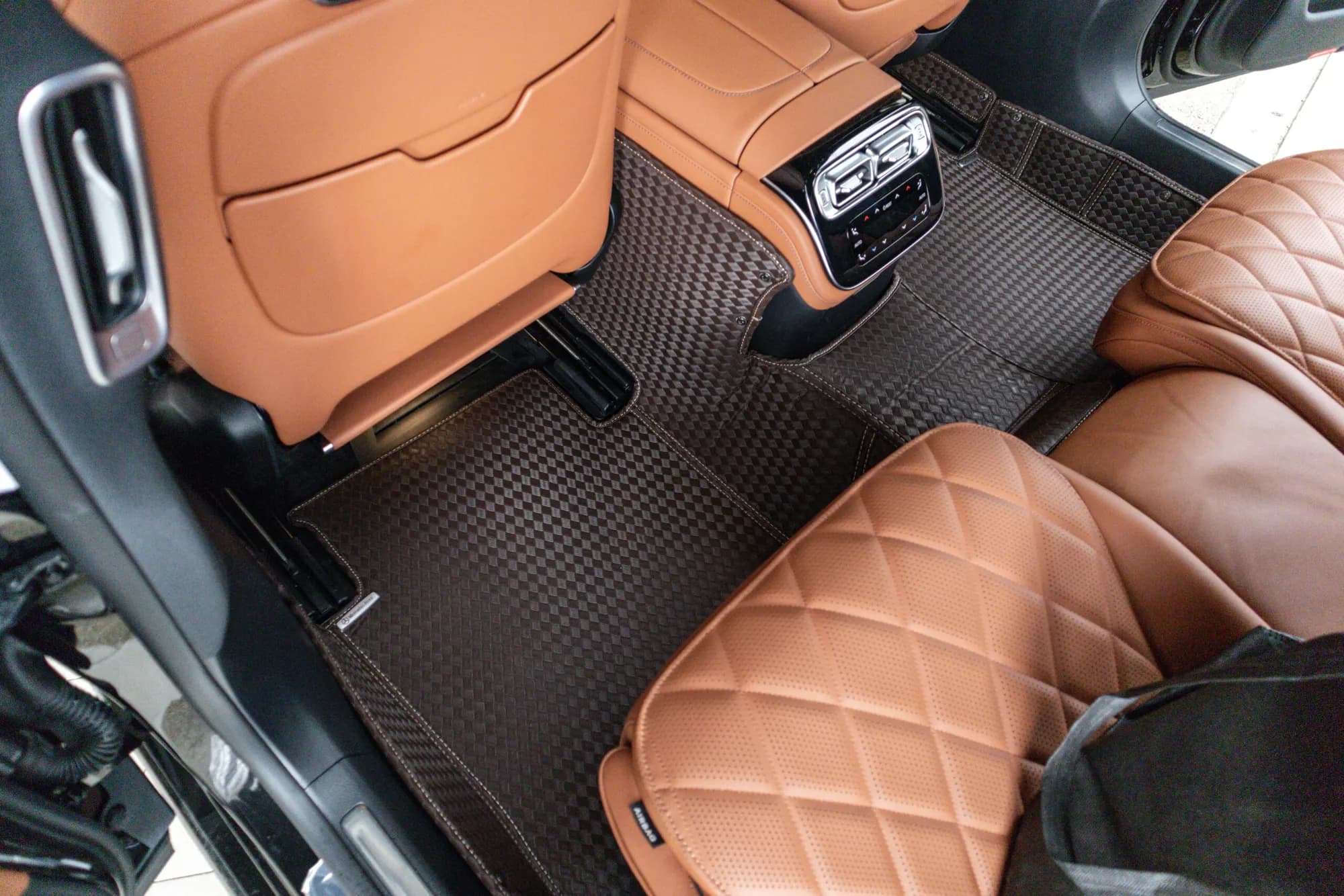 Mercedes S-Class rear seats and footwells with brown 3D car mats