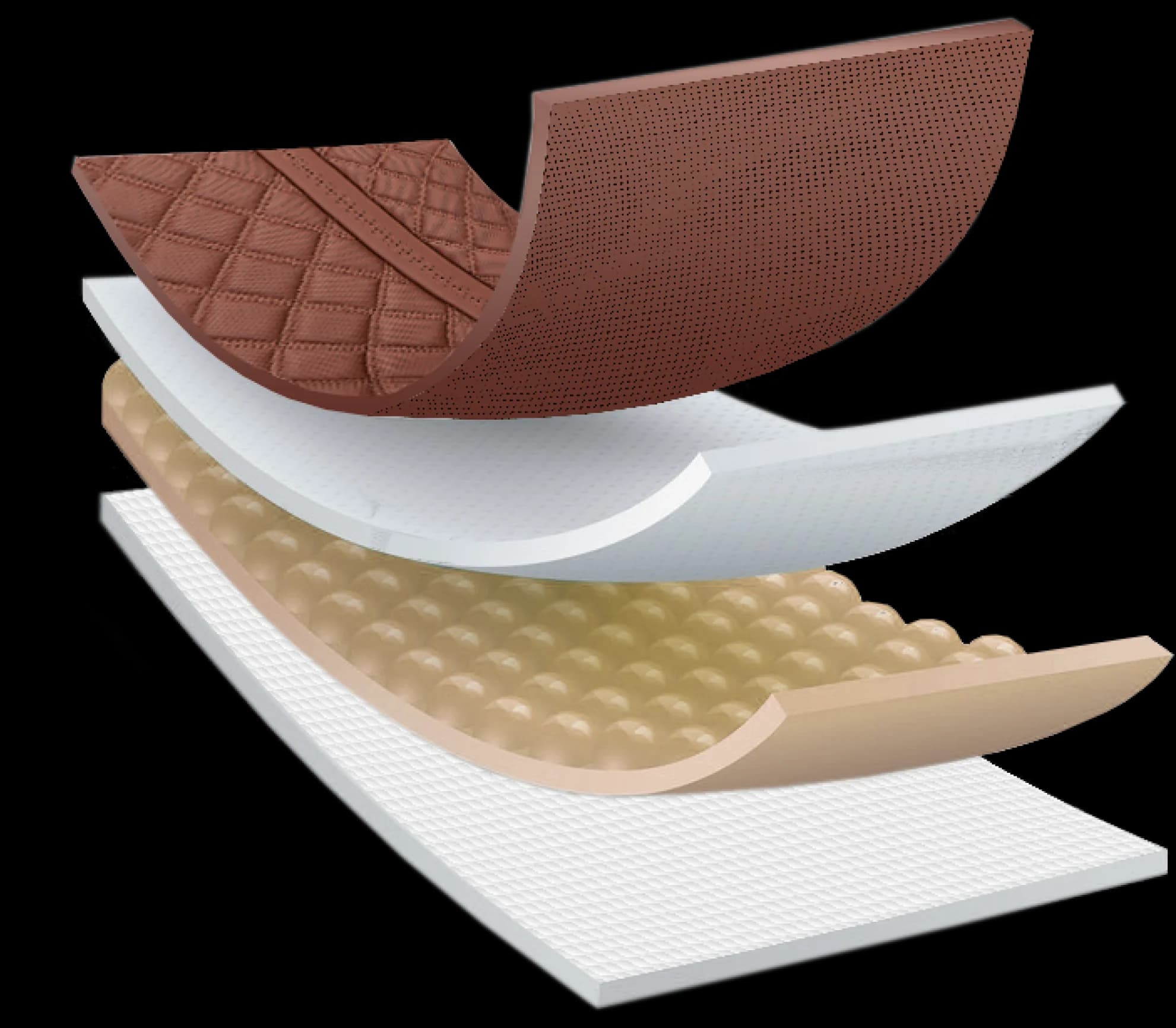 The layers of an Ottoman seat cover pulled apart: quilted leatherette on top of a thick foam cushion