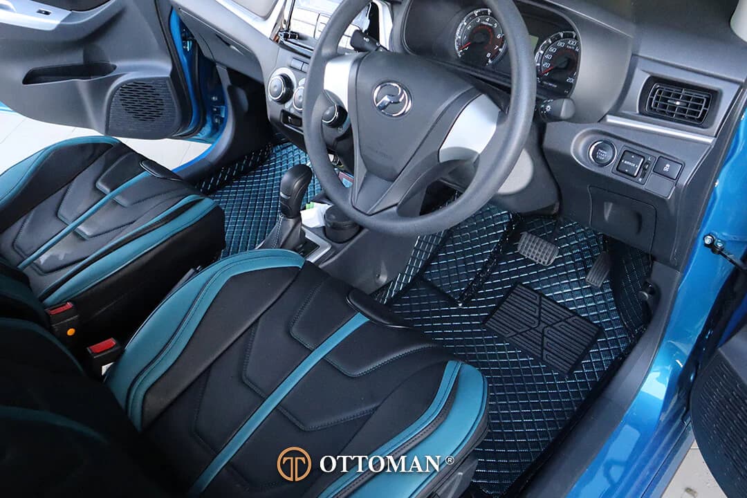 Driver's footwell fitted with Galaxy Series 3D car mats in Blue