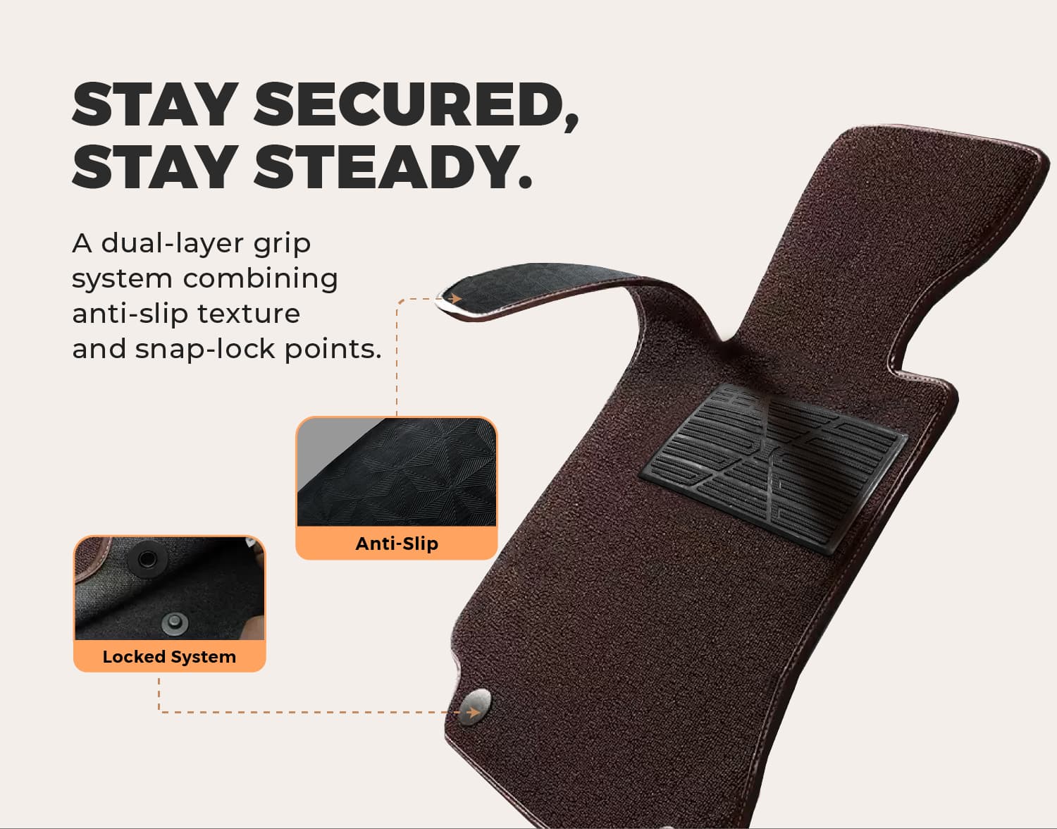 SnapClean dual-layer grip system with anti-slip texture and snap-lock points