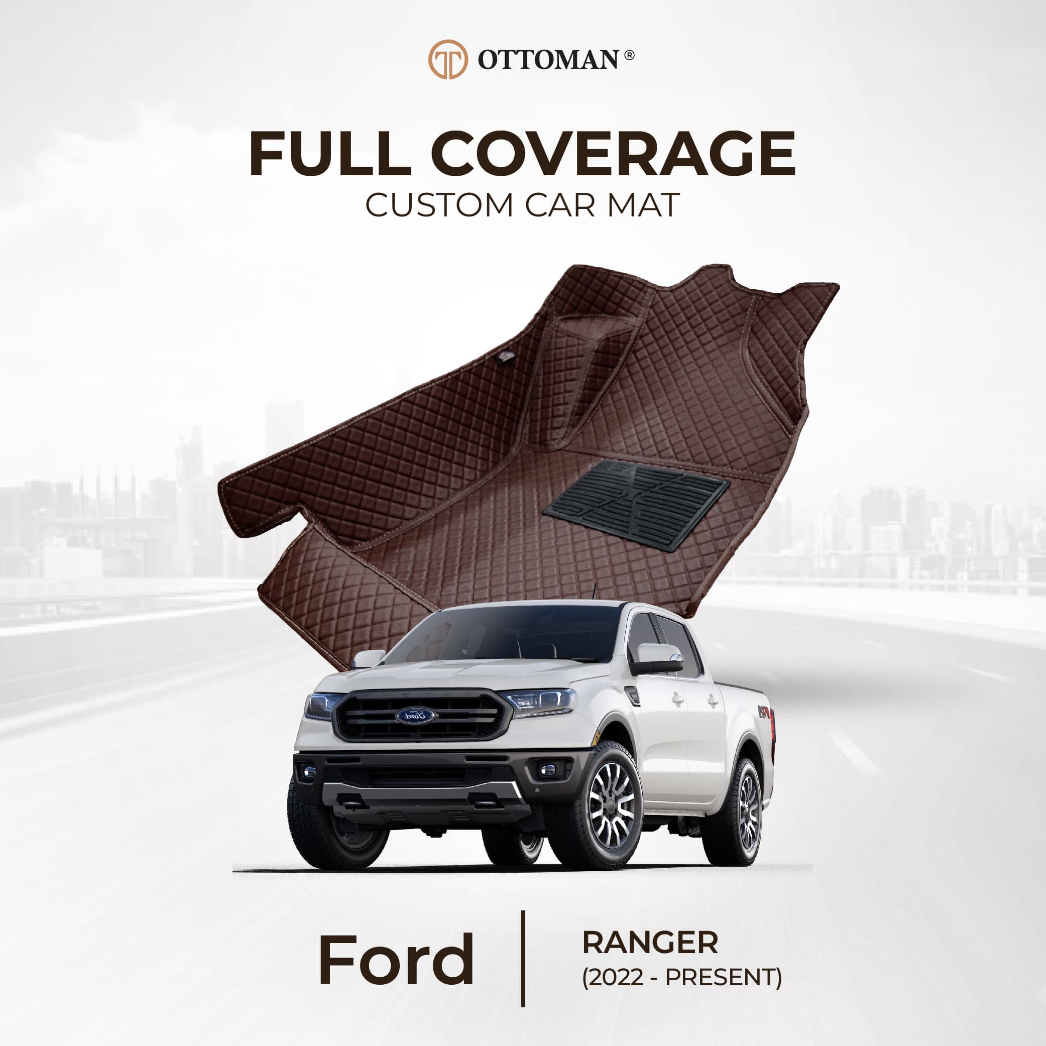 Ford Ranger with Ottoman custom-fit seat covers and 3D car mats