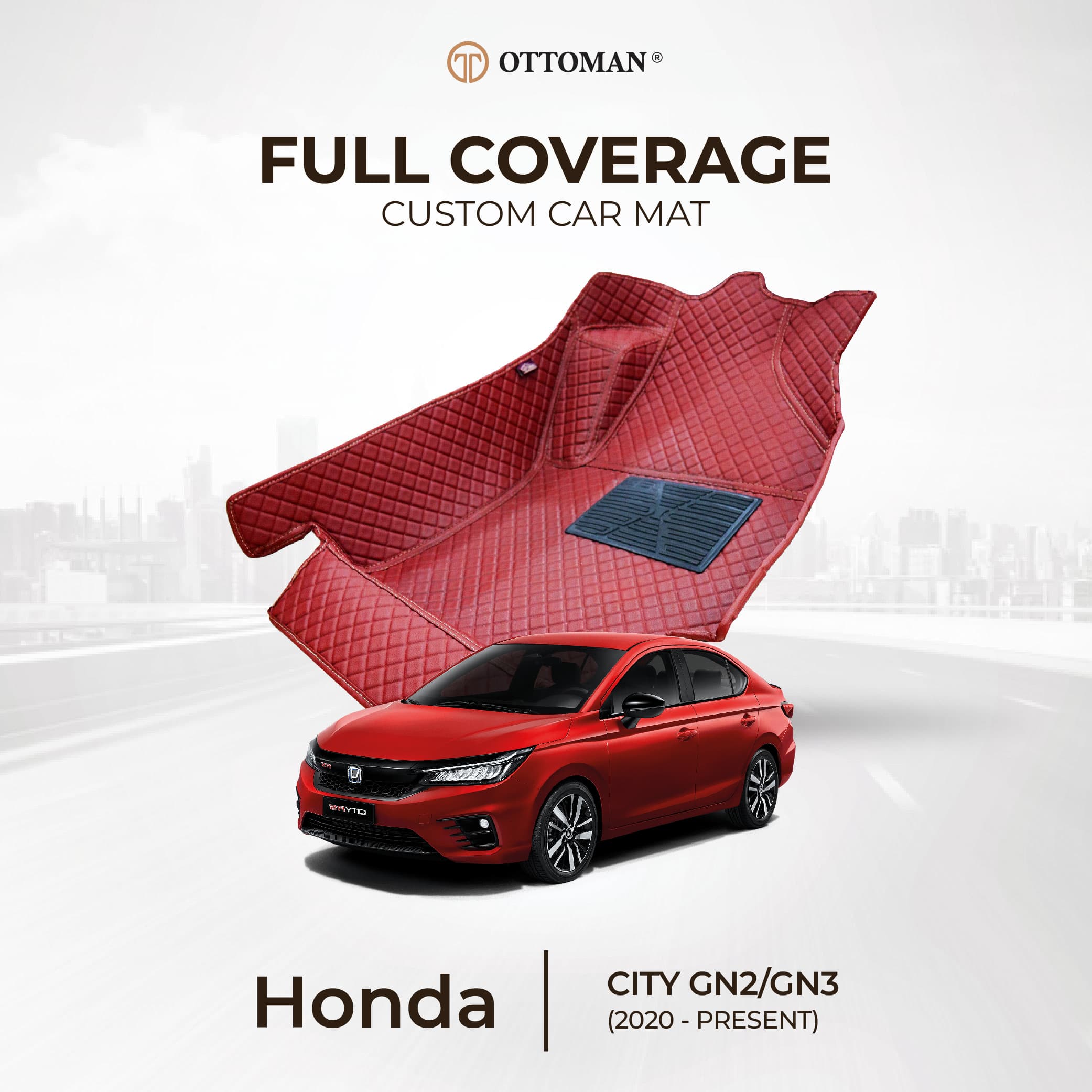 Honda City with Ottoman custom-fit seat covers and 3D car mats