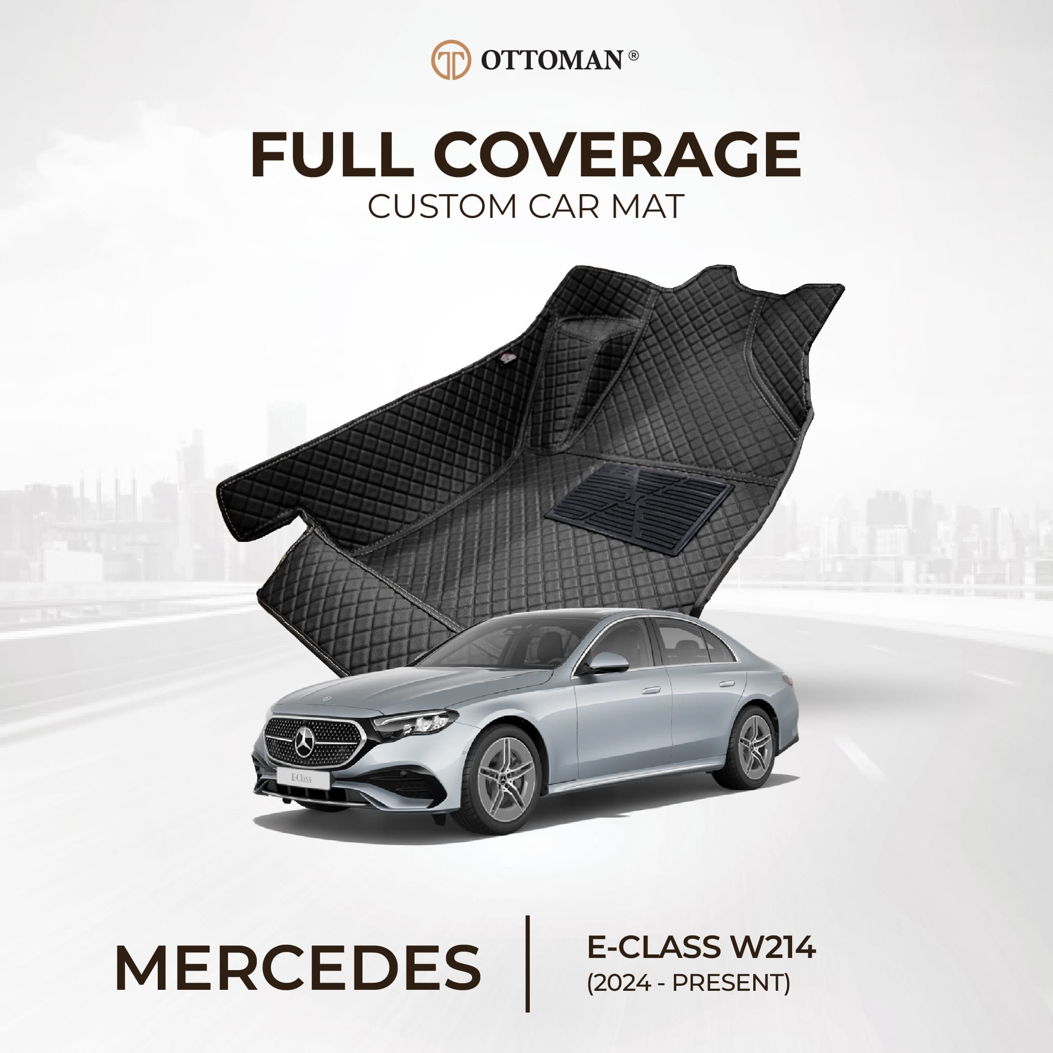 Mercedes Benz E-Class with Ottoman custom-fit seat covers and 3D car mats