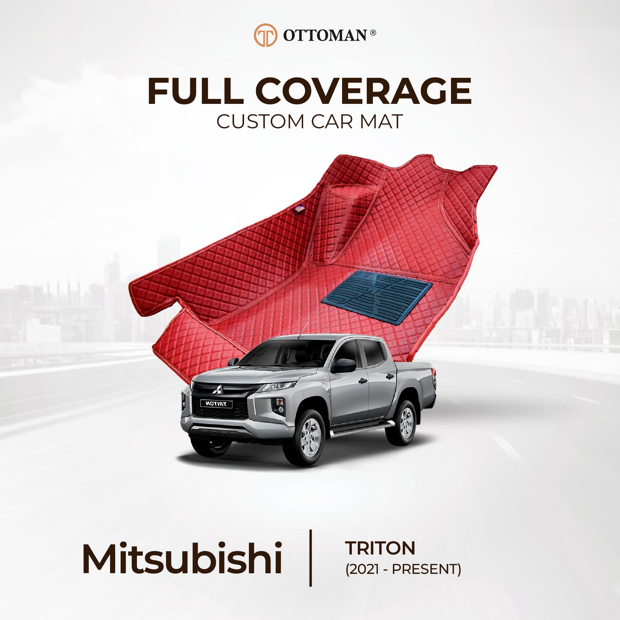 Mitsubishi Triton with Ottoman custom-fit seat covers and 3D car mats