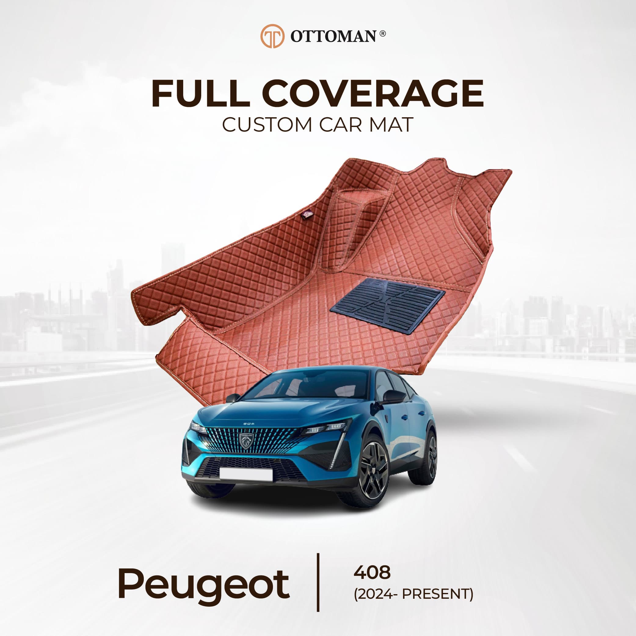 Peugeot 408 with Ottoman custom-fit seat covers and 3D car mats
