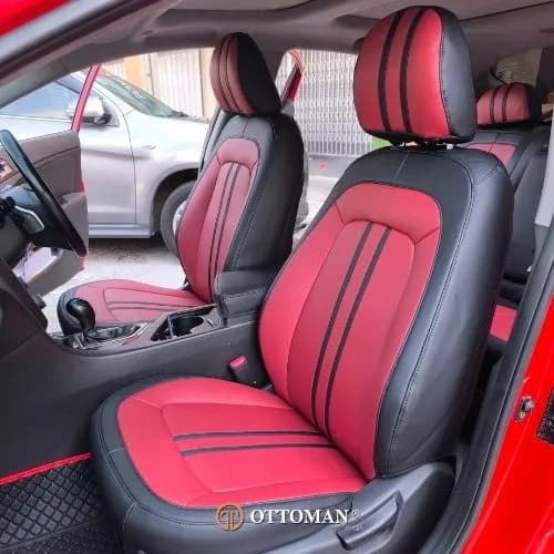 Kia K5 Optima fitted with Eleven Maroon & Black + Black seat covers
