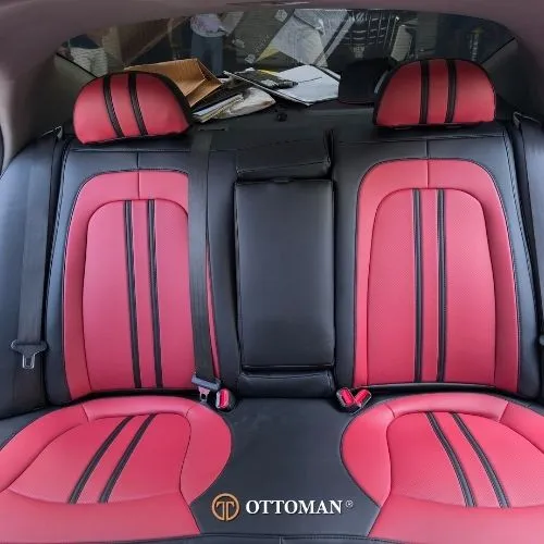 Kia K5 Optima fitted with Eleven Maroon & Black + Black seat covers