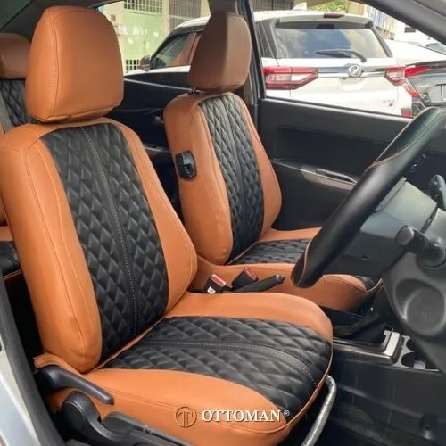 Perodua Bezza fitted with Black & Caramel seat covers