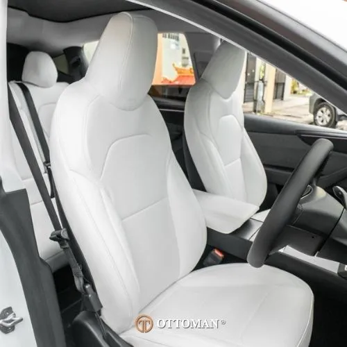 Tesla Model Y fitted with Full White seat covers
