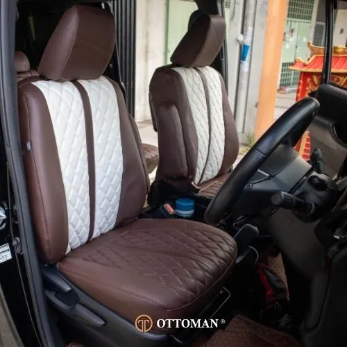 Toyota Voxy fitted with White & Brown + Brown seat covers
