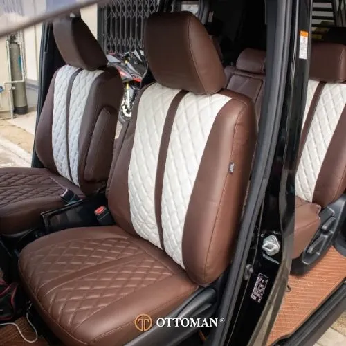 Toyota Voxy fitted with White & Brown + Brown seat covers